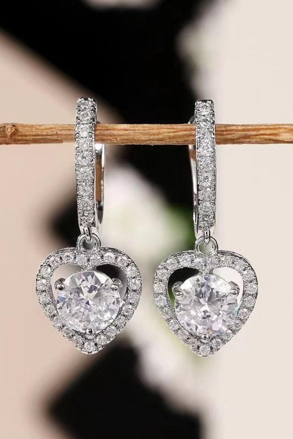 Platinum-Plated 2 Carat Moissanite Heart Drop Earrings - MXSTUDIO.COM