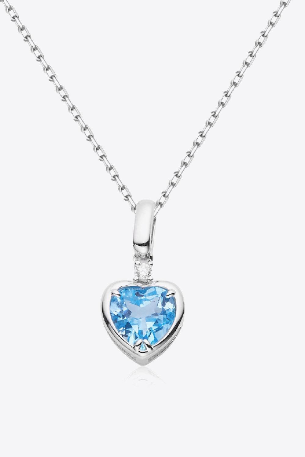 Platinum-Plated Sky Blue Heart Pendant Topaz Necklace - MXSTUDIO.COM