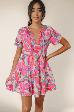 Playful Aura Short Sleeve Multicolor Mini Dress - MXSTUDIO.COM