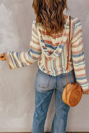 Playful Drop Shoulder Stripe Sweater Hoodie - MXSTUDIO.COM