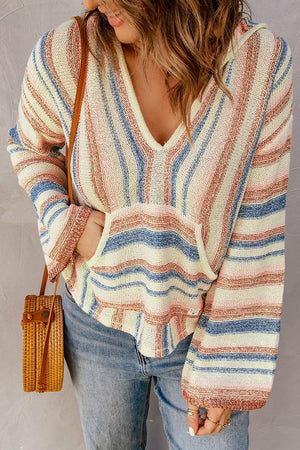 Playful Drop Shoulder Stripe Sweater Hoodie - MXSTUDIO.COM