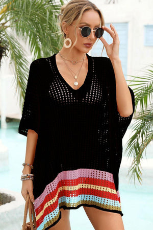 Playful Touch Openwork Slit Stripe Beach Cover-Up - MXSTUDIO.COM