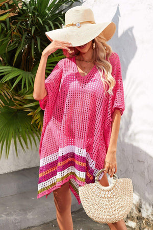 Playful Touch Openwork Slit Stripe Beach Cover-Up - MXSTUDIO.COM