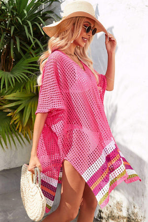 Playful Touch Openwork Slit Stripe Beach Cover-Up - MXSTUDIO.COM