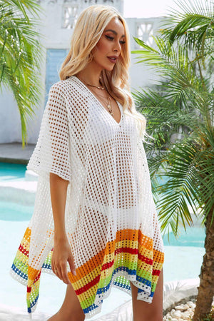 Playful Touch Openwork Slit Stripe Beach Cover-Up - MXSTUDIO.COM