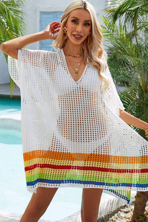 Playful Touch Openwork Slit Stripe Beach Cover-Up - MXSTUDIO.COM