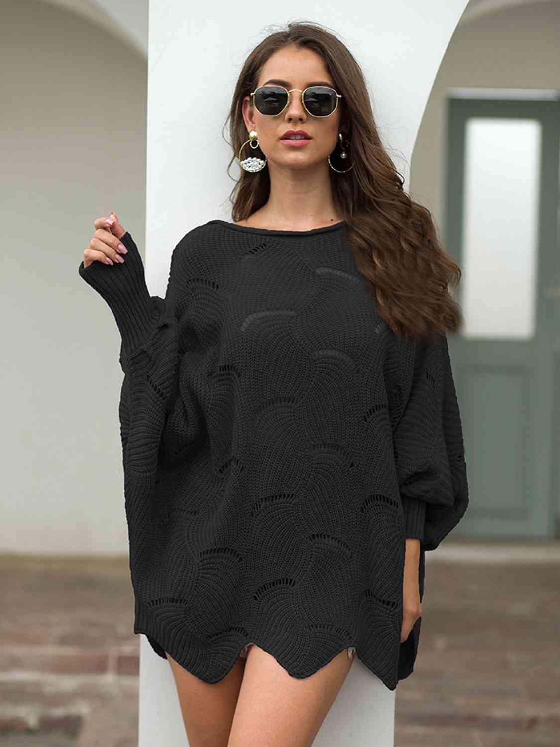Pleasingly Warm Open Knit Lantern Sleeve Sweater - MXSTUDIO.COM