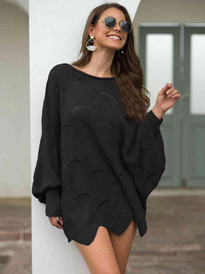 Pleasingly Warm Open Knit Lantern Sleeve Sweater - MXSTUDIO.COM