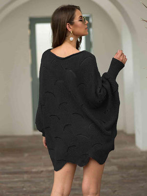 Pleasingly Warm Open Knit Lantern Sleeve Sweater - MXSTUDIO.COM