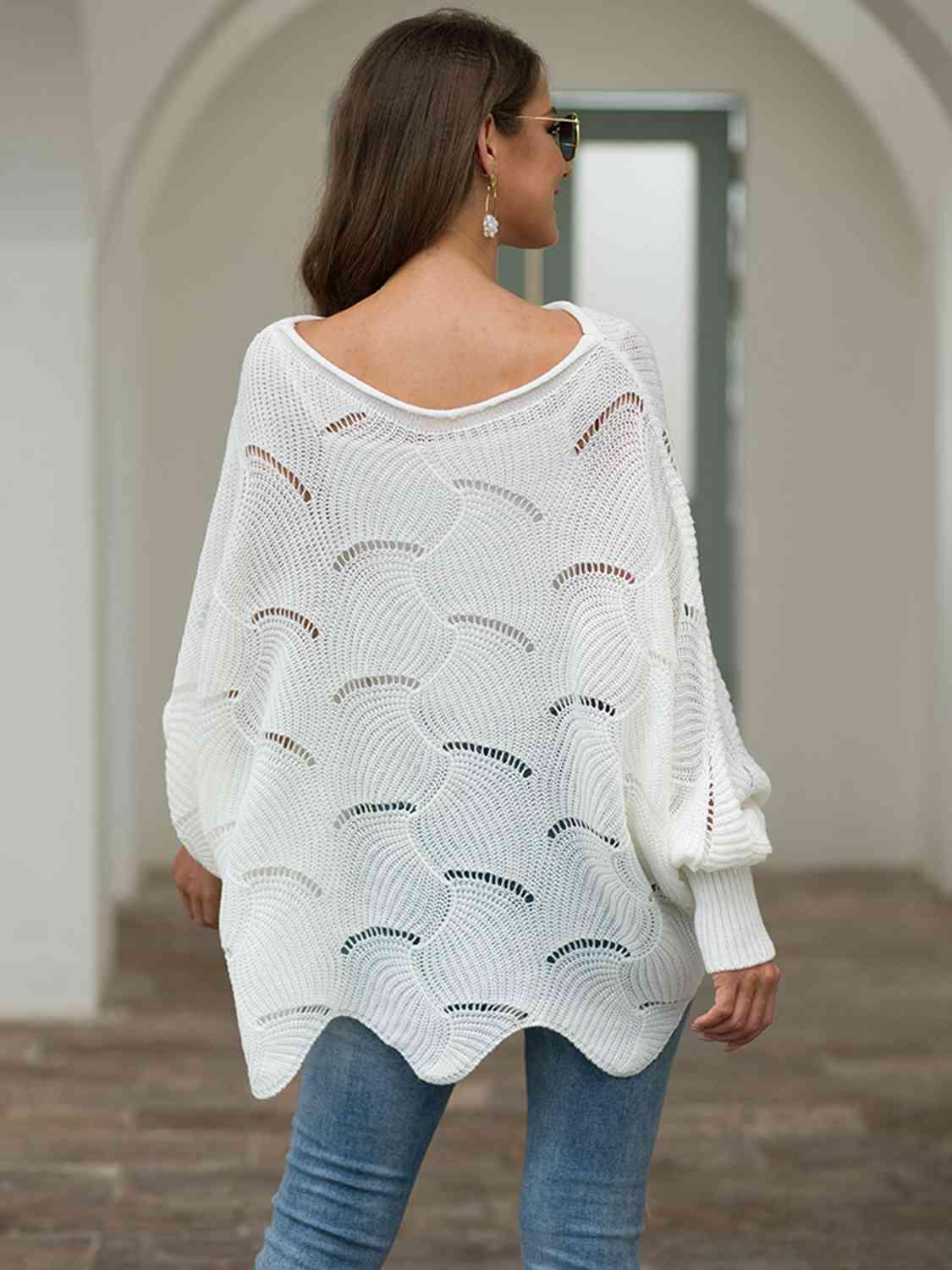 Pleasingly Warm Open Knit Lantern Sleeve Sweater - MXSTUDIO.COM