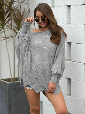 Pleasingly Warm Open Knit Lantern Sleeve Sweater - MXSTUDIO.COM