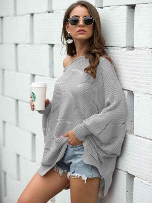 Pleasingly Warm Open Knit Lantern Sleeve Sweater - MXSTUDIO.COM