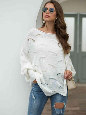 Pleasingly Warm Open Knit Lantern Sleeve Sweater - MXSTUDIO.COM