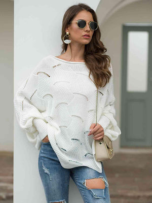Pleasingly Warm Open Knit Lantern Sleeve Sweater - MXSTUDIO.COM