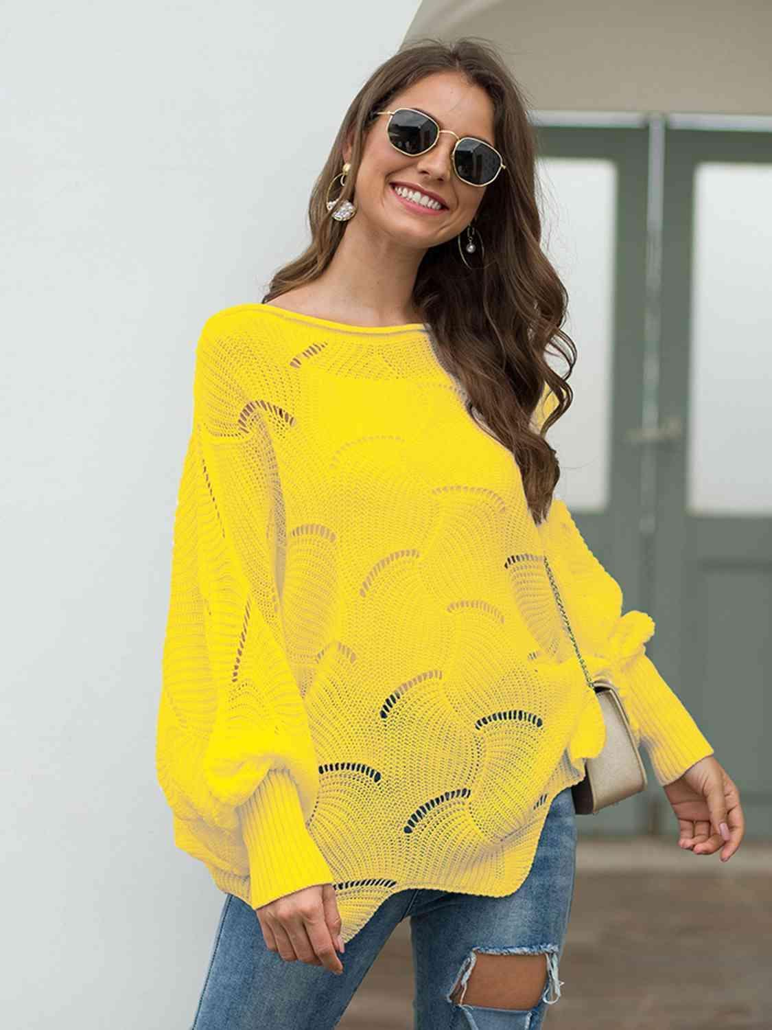 Pleasingly Warm Open Knit Lantern Sleeve Sweater - MXSTUDIO.COM