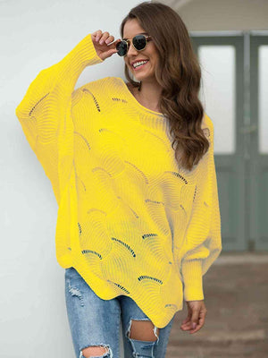 Pleasingly Warm Open Knit Lantern Sleeve Sweater - MXSTUDIO.COM