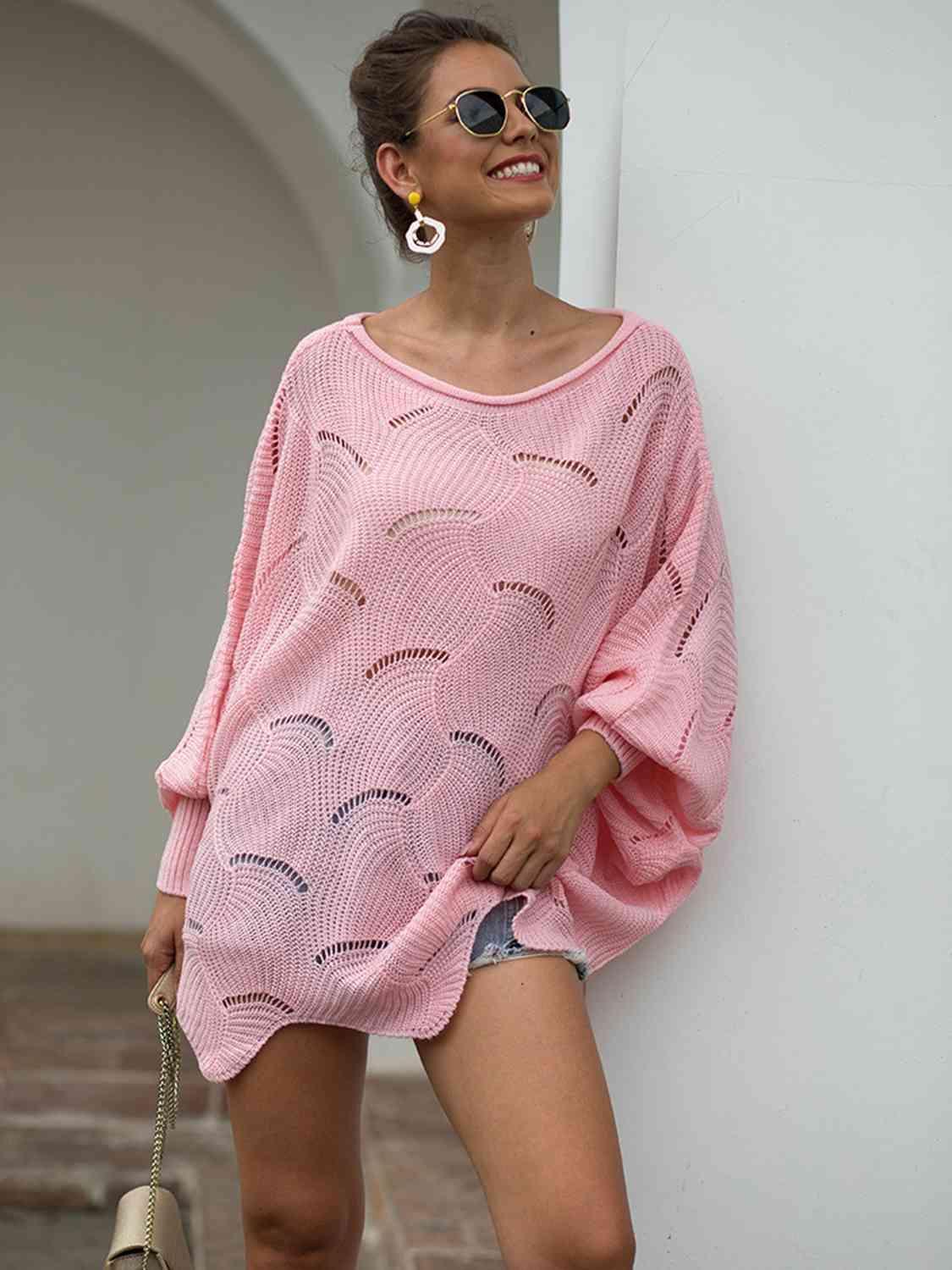 Pleasingly Warm Open Knit Lantern Sleeve Sweater - MXSTUDIO.COM