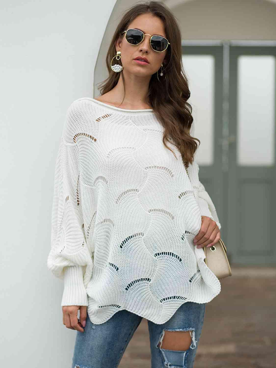 Pleasingly Warm Open Knit Lantern Sleeve Sweater - MXSTUDIO.COM