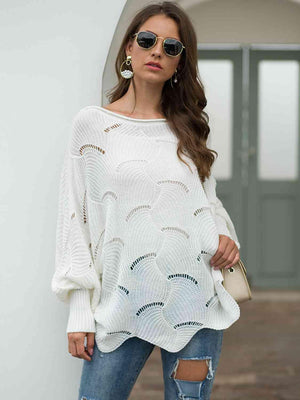 Pleasingly Warm Open Knit Lantern Sleeve Sweater - MXSTUDIO.COM