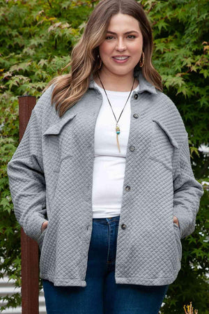 Plus Size Cloudy Blue Womens Button Up Jacket-MXSTUDIO.COM