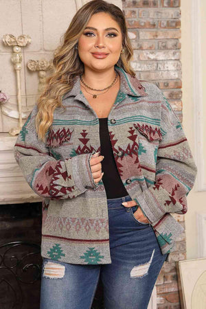 Plus Size Slit Button Up Geometric Jacket - MXSTUDIO.COM