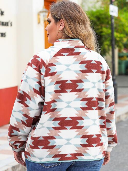 Plus Size Snap Down Women's Geometric Jacket - MXSTUDIO.COM