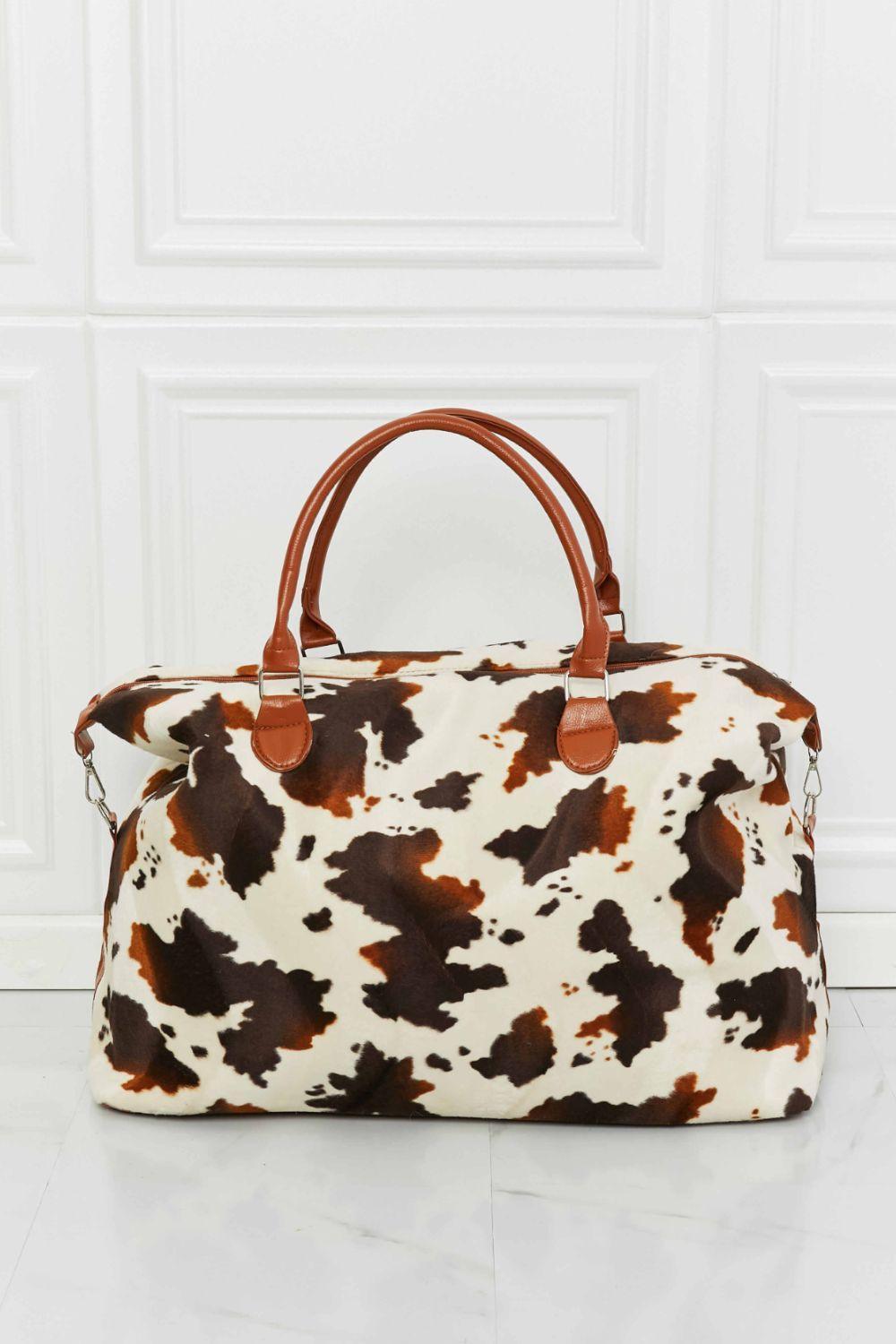 Plush Getaway Ready Cow Print Weekender Bag - MXSTUDIO.COM