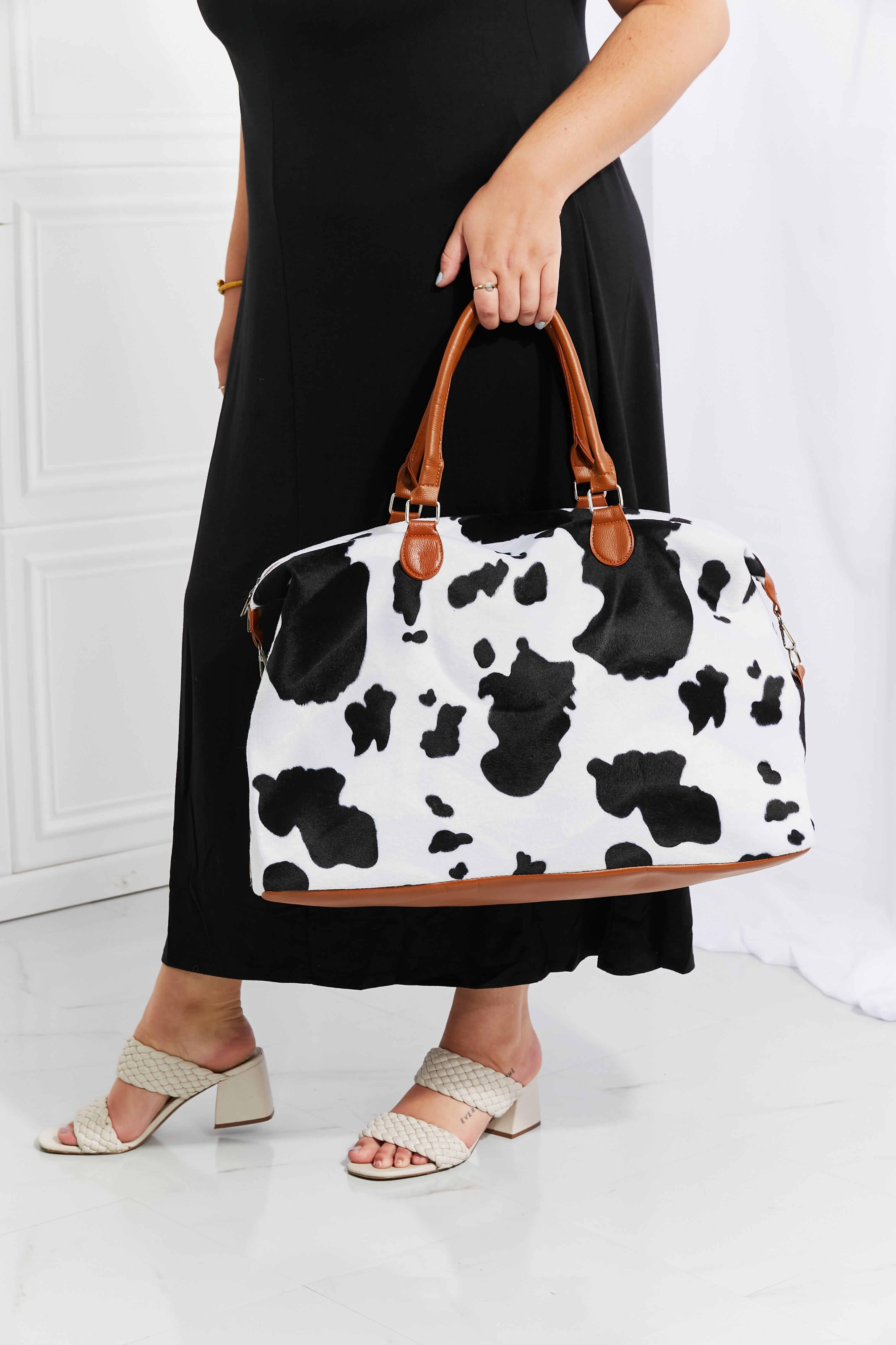 Plush Getaway Ready Cow Print Weekender Bag - MXSTUDIO.COM