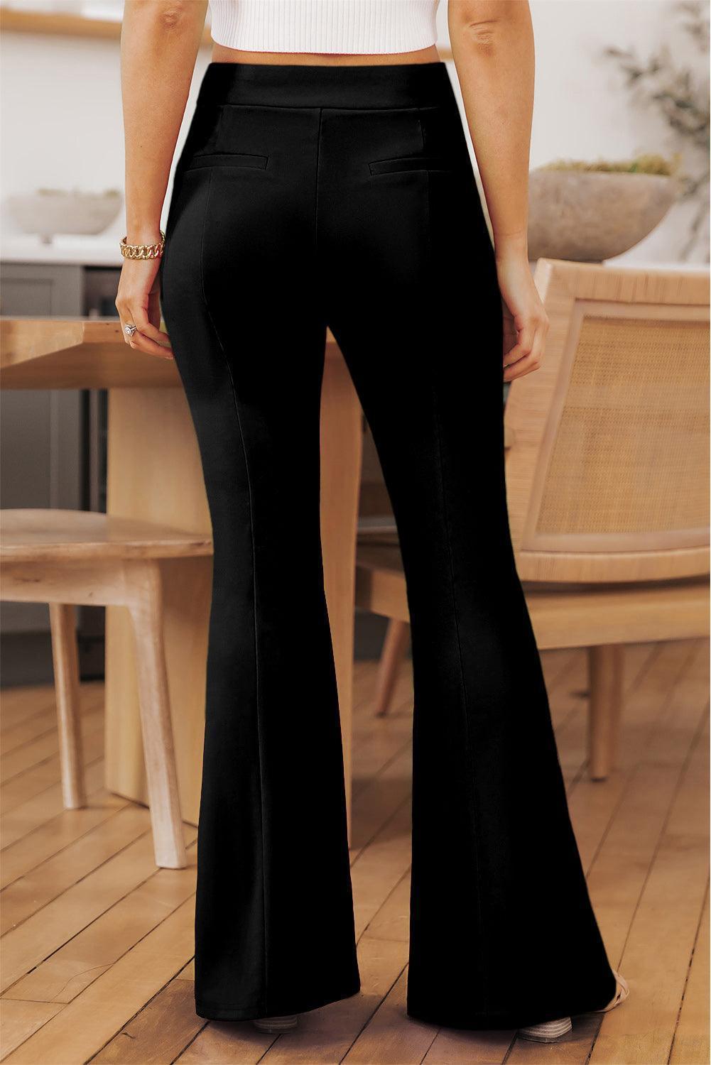 Poised Black Front Slit Flare Pants - MXSTUDIO.COM