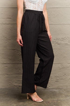 Poised Tie Waist Black Pants With Pockets - MXSTUDIO.COM