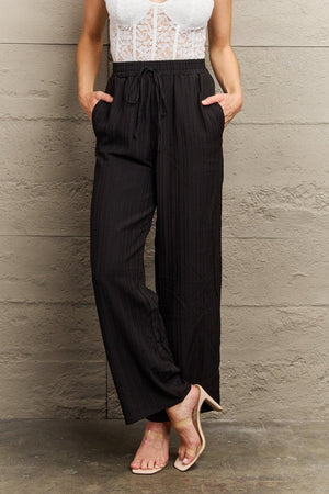 Poised Tie Waist Black Pants With Pockets - MXSTUDIO.COM
