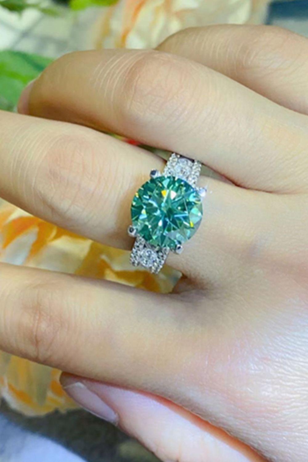 Polished Platinum-Plated 5 Carat Green Moissanite Ring - MXSTUDIO.COM