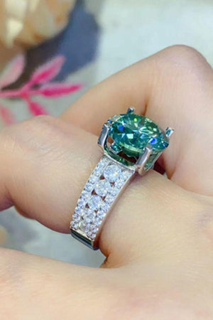 Polished Platinum-Plated 5 Carat Green Moissanite Ring - MXSTUDIO.COM