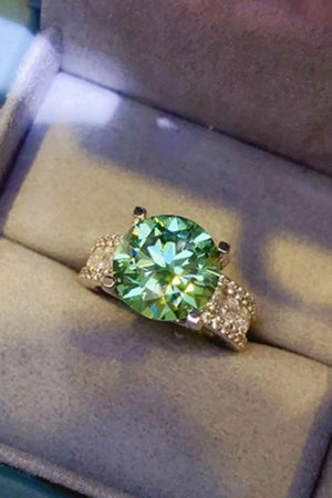 Polished Platinum-Plated 5 Carat Green Moissanite Ring - MXSTUDIO.COM