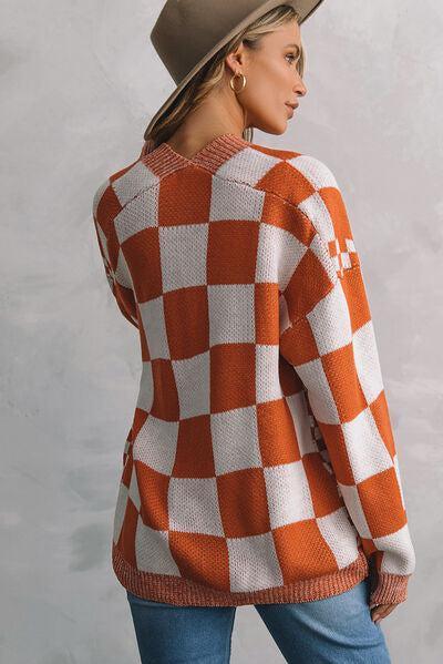 Popular Classic Checkered Knit Cardigan-MXSTUDIO.COM