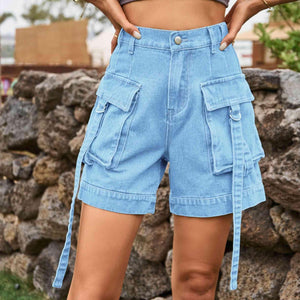 Practical Chic High Waist Denim Cargo Shorts - MXSTUDIO.COM