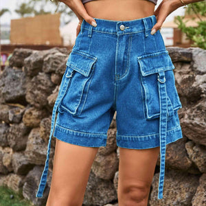 Practical Chic High Waist Denim Cargo Shorts - MXSTUDIO.COM