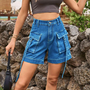 Practical Chic High Waist Denim Cargo Shorts - MXSTUDIO.COM