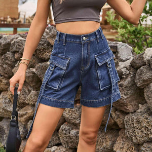 Practical Chic High Waist Denim Cargo Shorts - MXSTUDIO.COM