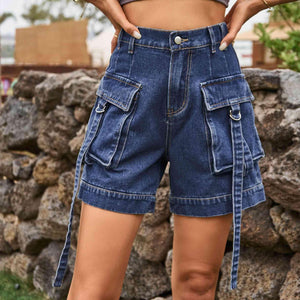 Practical Chic High Waist Denim Cargo Shorts - MXSTUDIO.COM