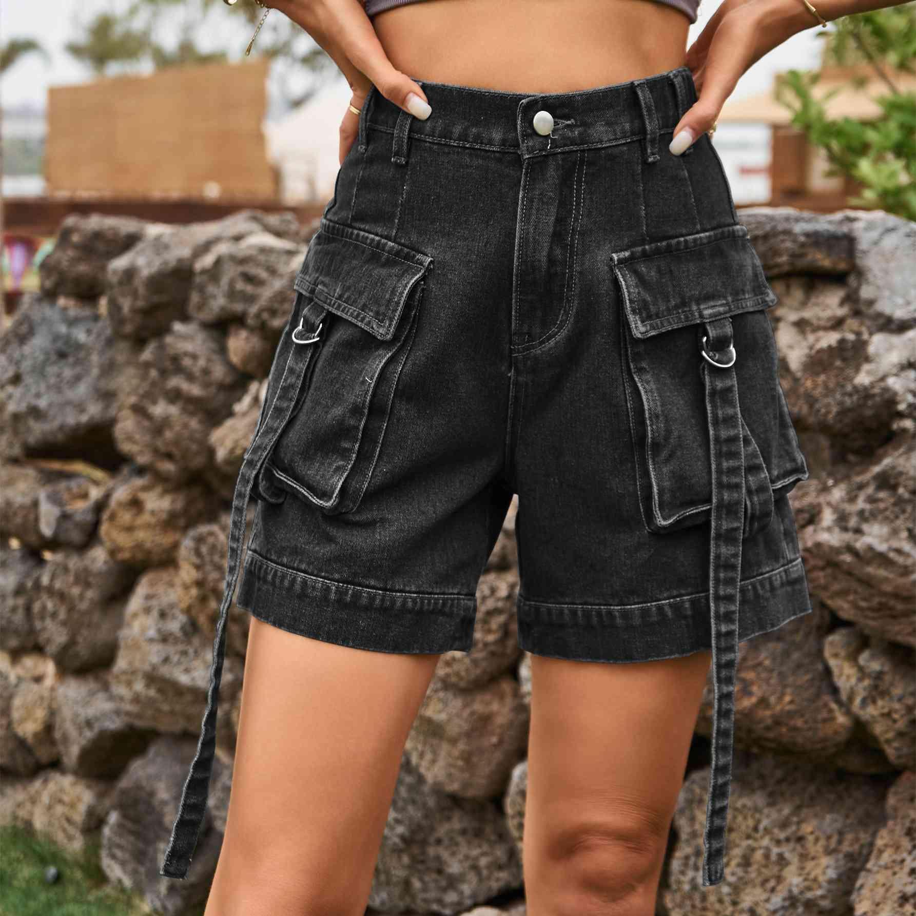 Practical Chic High Waist Denim Cargo Shorts - MXSTUDIO.COM
