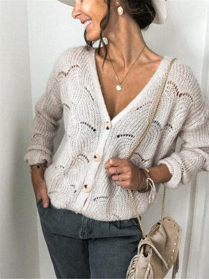 Praiseworthy Buttoned Knitted V Neck Cardigan-MXSTUDIO.COM
