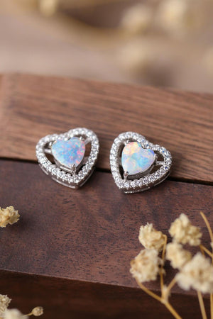 Praiseworthy Sterling Silver Heart Shaped Opal Stud Earrings - MXSTUDIO.COM