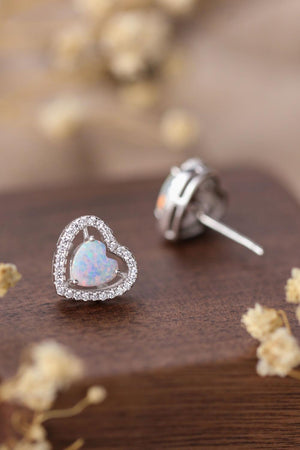 Praiseworthy Sterling Silver Heart Shaped Opal Stud Earrings - MXSTUDIO.COM