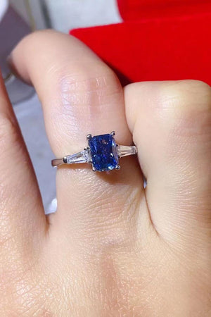 Precious Platinum-Plated 1 Carat Blue Moissanite Ring - MXSTUDIO.COM