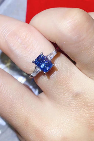 Precious Platinum-Plated 1 Carat Blue Moissanite Ring - MXSTUDIO.COM