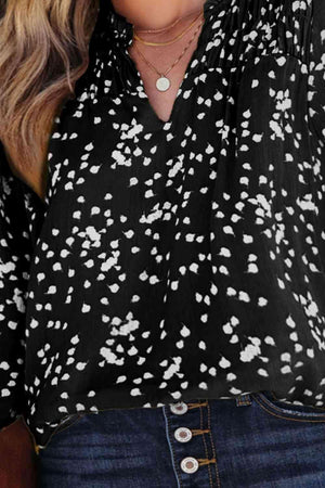 Printed Notched Neck Plus Size Smocked Blouse - MXSTUDIO.COM