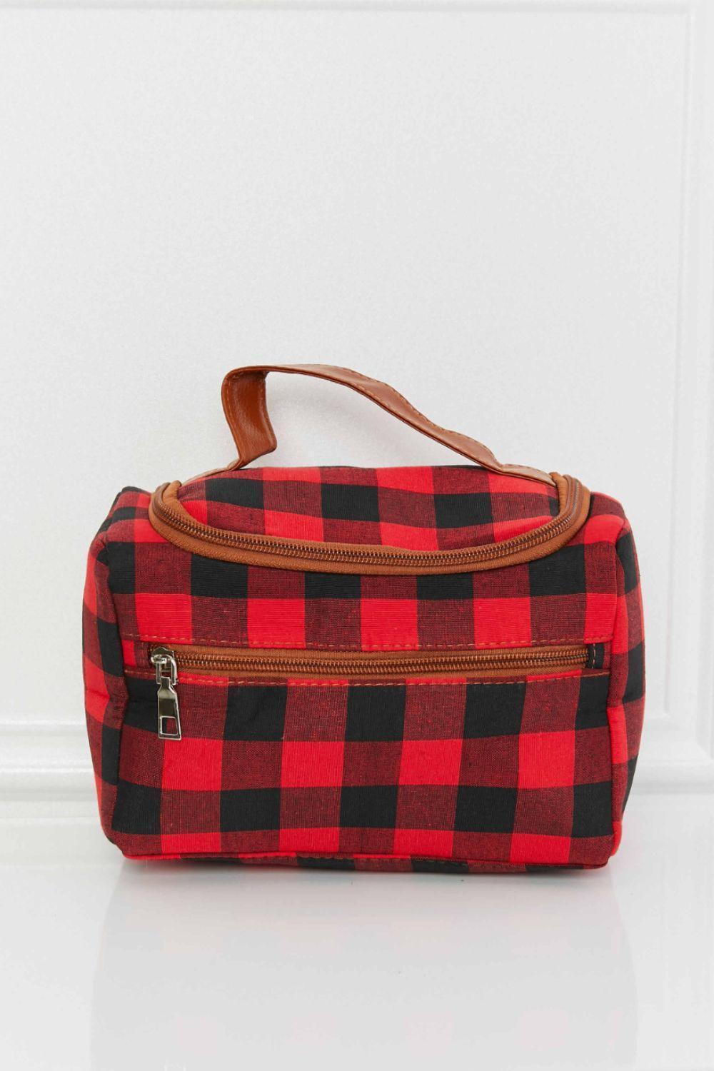 Printed Plaid Leopard Makeup Bag With Top Handle - MXSTUDIO.COM