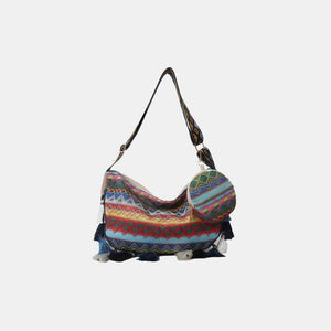 a multicolored bag on a white background