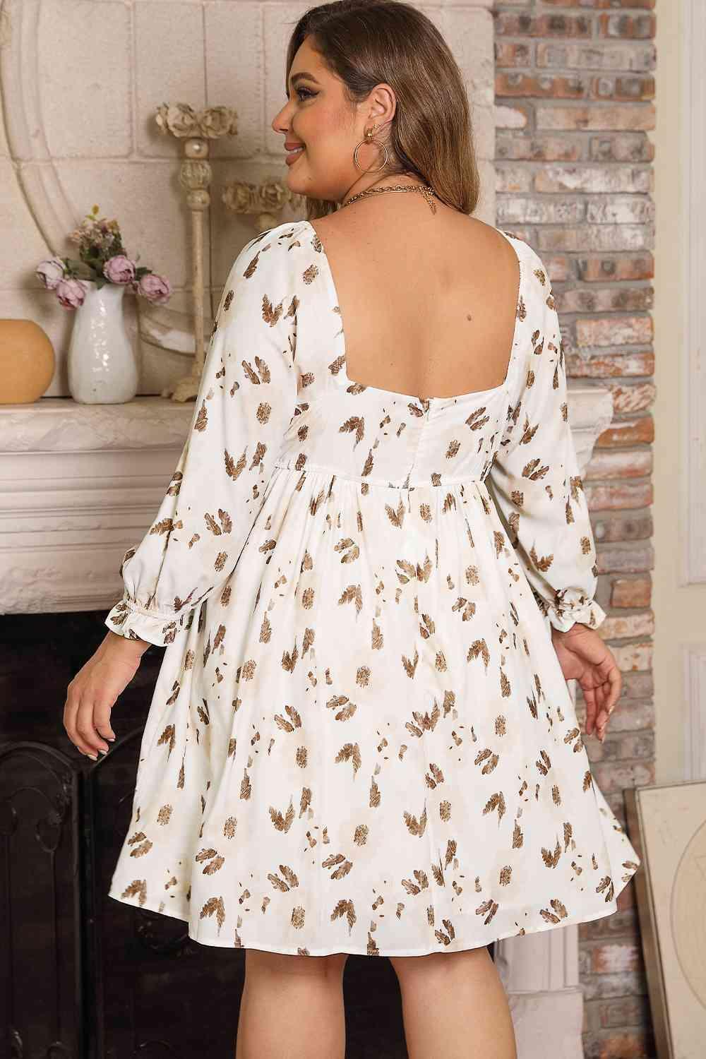 Printed White Plus Size Square Neck Dress - MXSTUDIO.COM